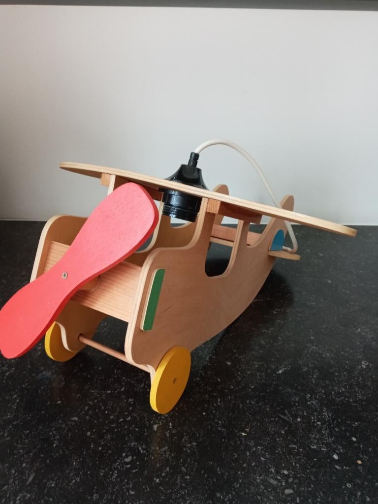 43Lx37b Superleuk lamp helikopter hout met kleurrijk details, Ophalen of Verzenden, Zo goed als nieuw, Lamp