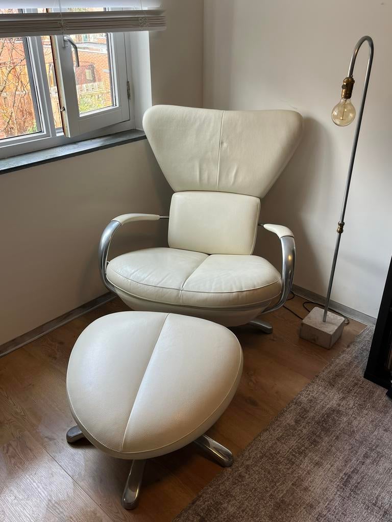 Leolux Formi Crème Wit met Hocker Ottoman, Huis en Inrichting, Ophalen of Verzenden, Gebruikt, 75 tot 100 cm, Leer