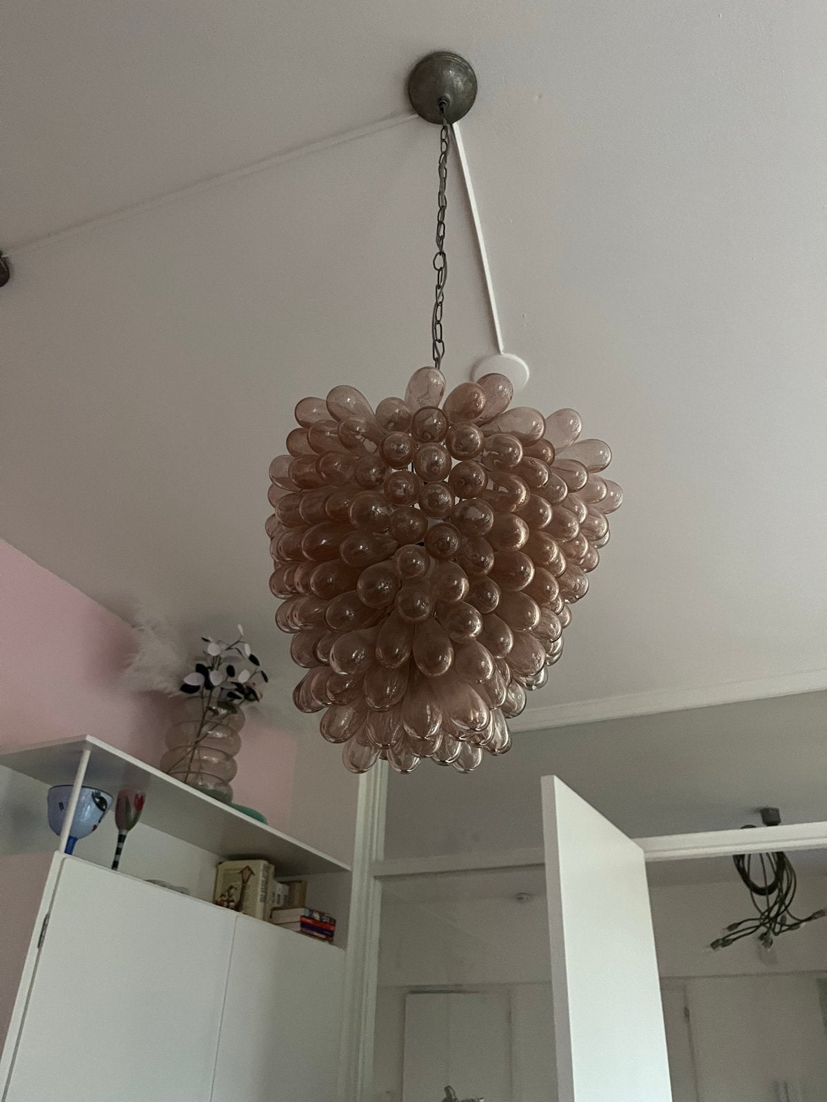 Set van 2 Murano-stijl druiventros hanglampen, Ophalen, Zo goed als nieuw, Glas, 50 tot 75 cm