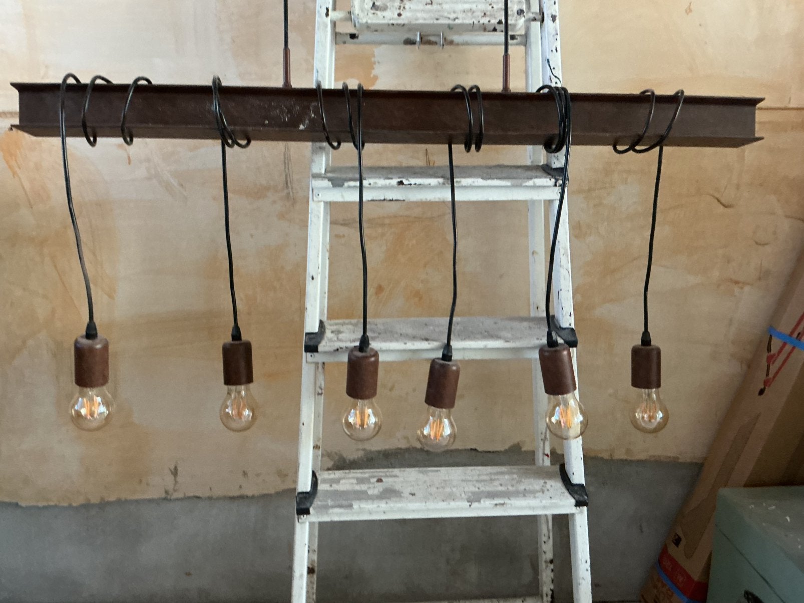 Industriële hanglamp met 6 Edison gloeilampen, Ophalen of Verzenden, Gebruikt, Metaal