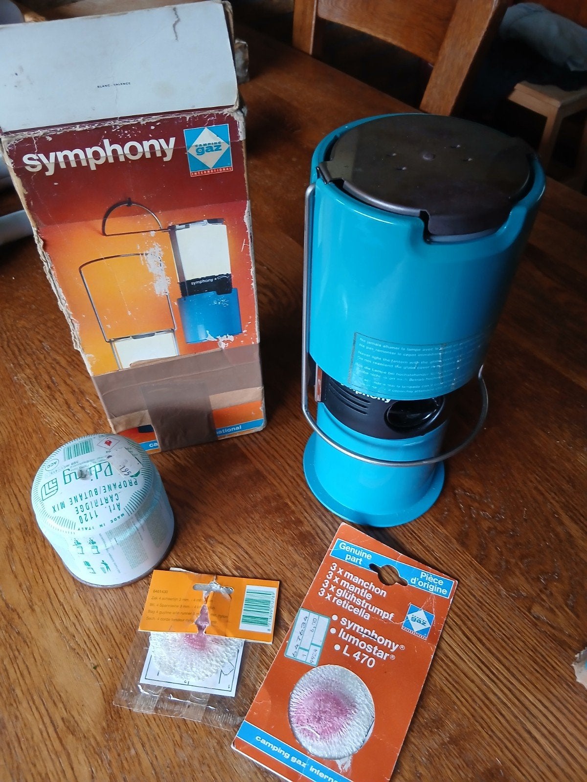 Campingaz Symphony gaslamp met toebehoren, Caravans en Kamperen, Ophalen of Verzenden, Gebruikt