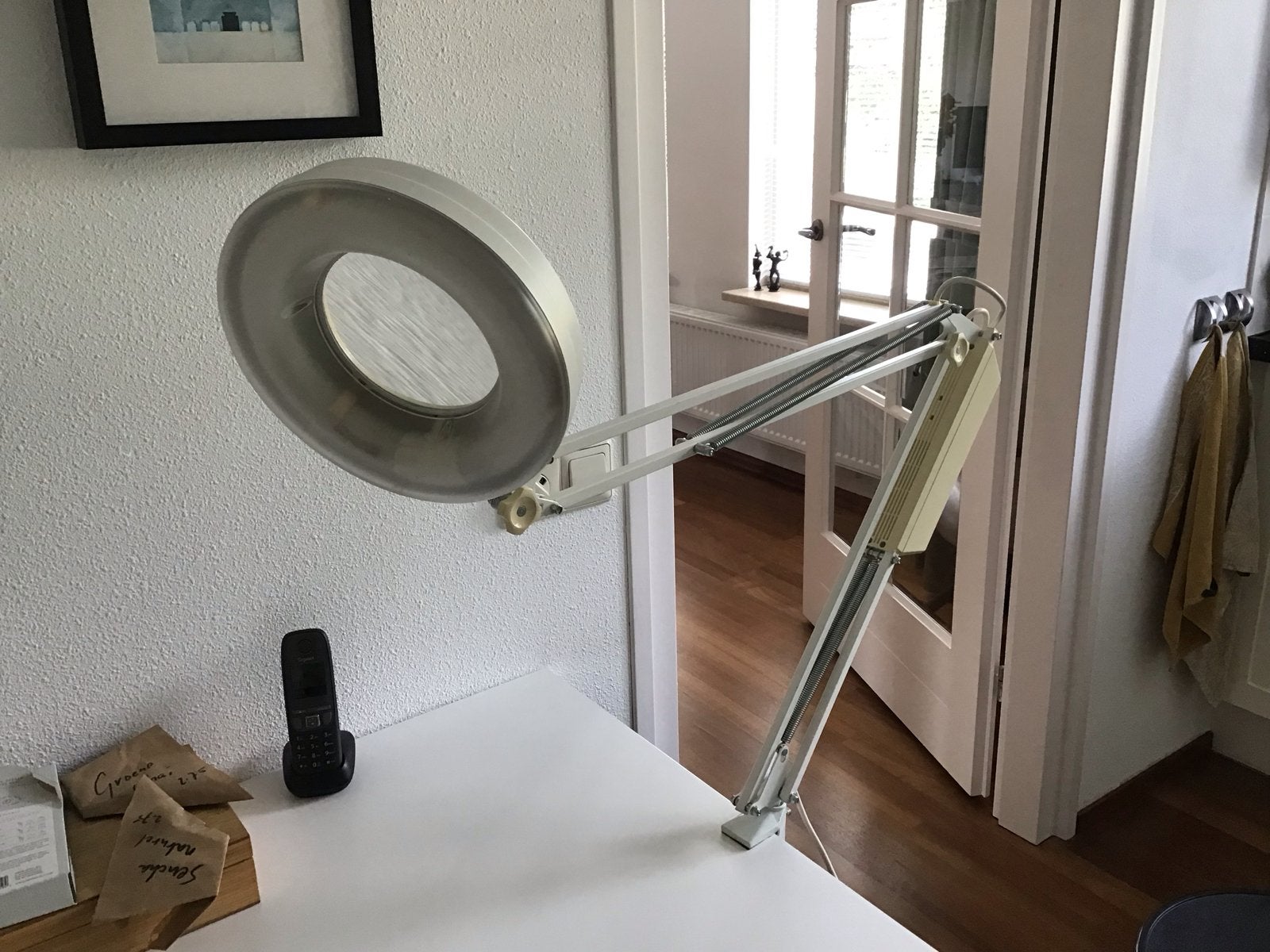 Bureau loeplamp met klem - Ideaal voor precisiewerk, Ophalen, Gebruikt, Metaal, Wit