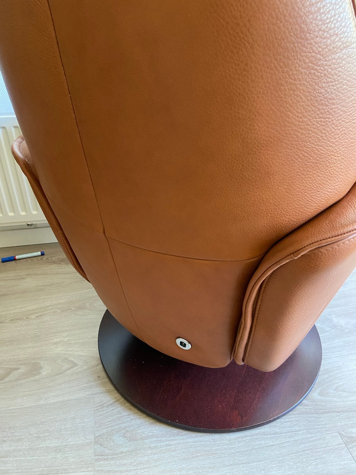 Leren relaxfauteuil - Cognac kleur merk Twice, Ophalen, Gebruikt, Leer, 75 tot 100 cm