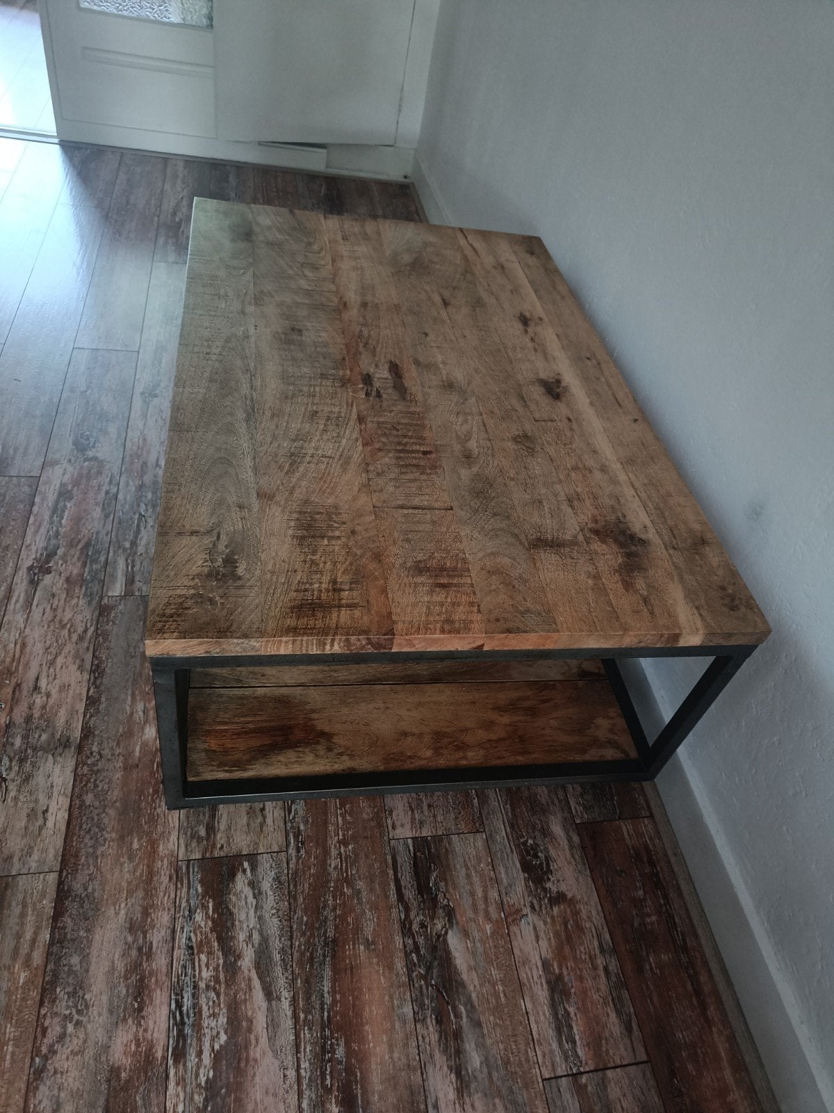 Industriële salontafel mangohout, Gebruikt, 100 tot 150 cm, 50 tot 100 cm, Industrieel