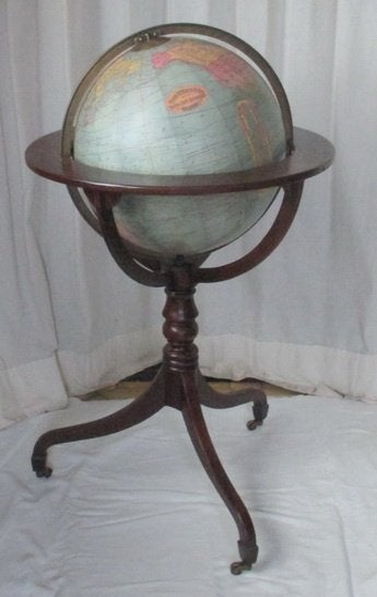 supergrote antieke globe wereldbol RandMcnally in driepoot, Ophalen