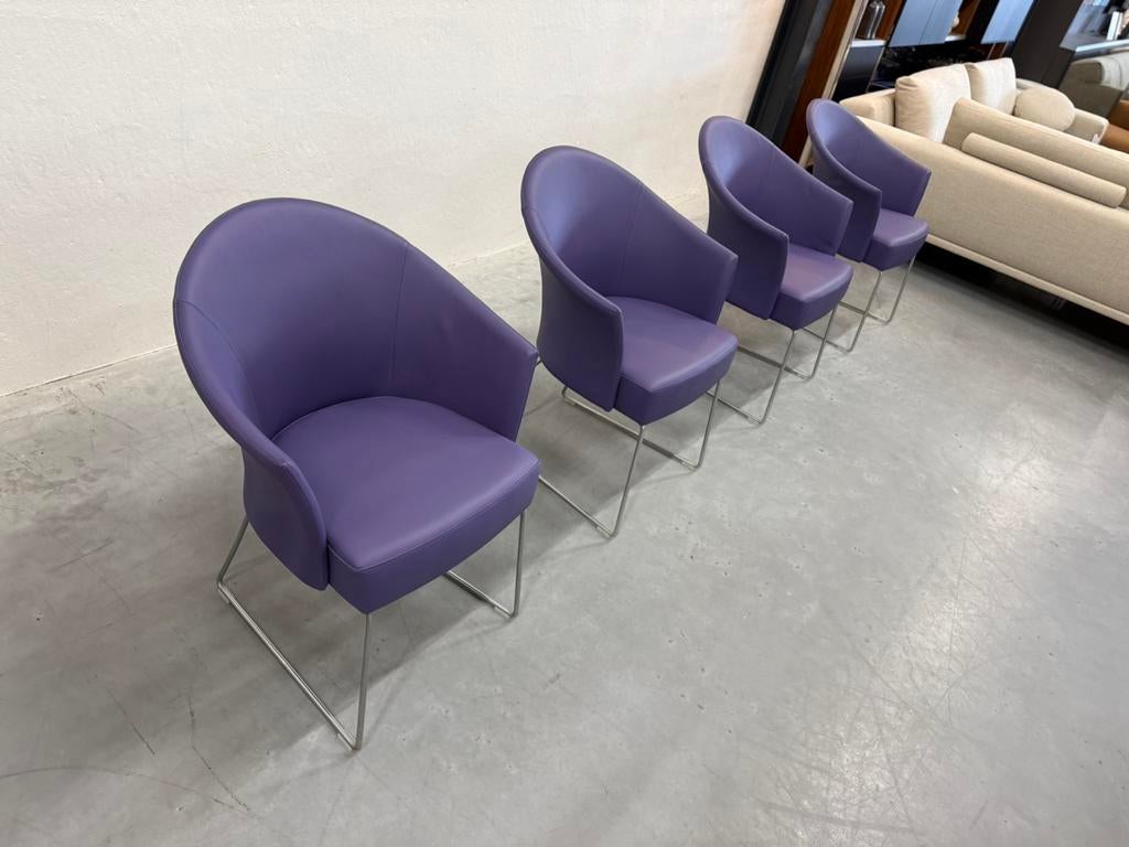4 Nieuw Montis Floris eetkamerstoel paars leer Design stoel, Overige kleuren, Nieuw, Leer, Ophalen of Verzenden