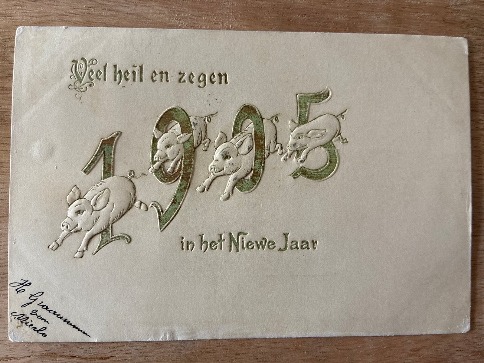 Oudejaarskaart 1905 met varkentjes - Gelopen, Ophalen of Verzenden, Voor 1920, Gelopen, Noord-Holland