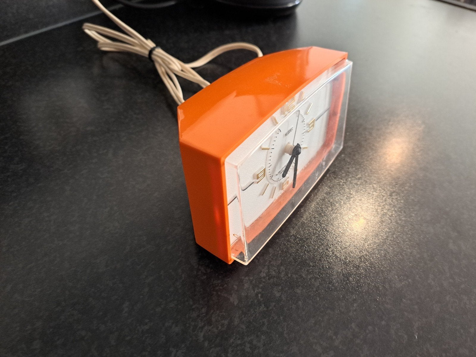VINTAGE RETRO SPACE AGE JAREN 70 ORANJE METAMEC WEKKER KLOK, Ophalen of Verzenden