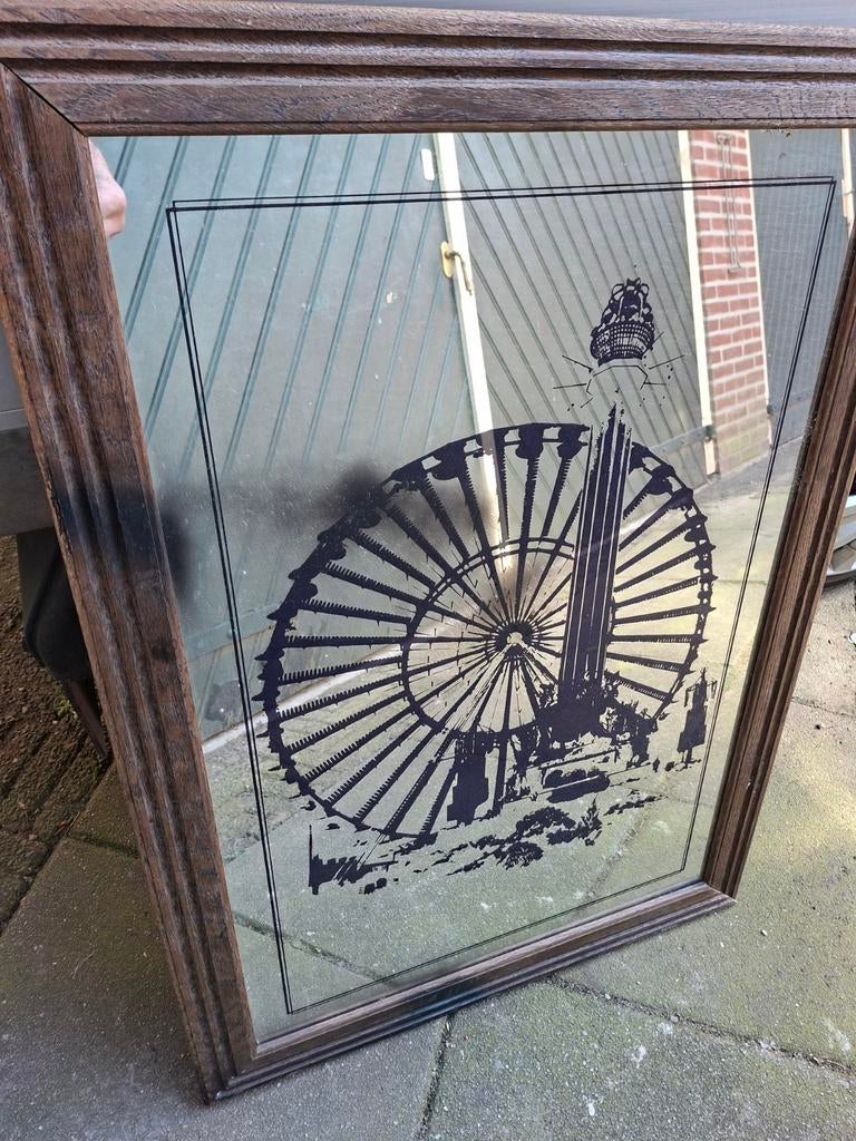 Vintage Spiegel Reuzenrad Kermis Attractie XXL 64x90cm, Ophalen, Gebruikt