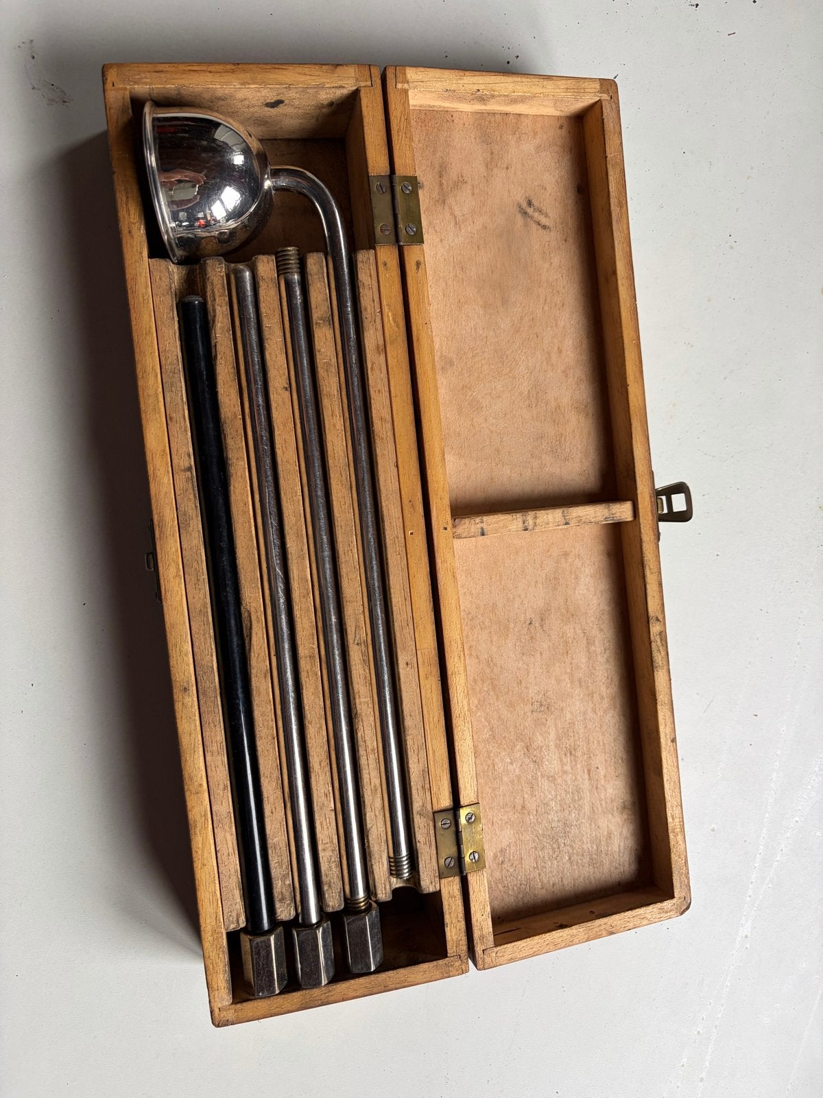 Vintage Superba inspectiespiegel set in houten kistje, Ophalen