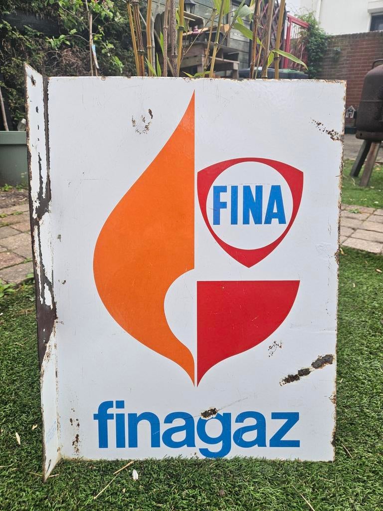 Fina Finagaz emaille reclamebord 45br 60hg, Verzamelen, Ophalen, Gebruikt, Reclamebord