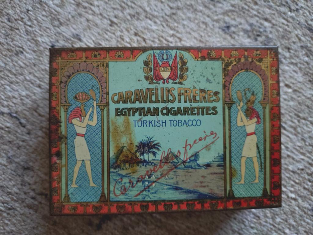 Caravellis Freres Turks tabak sigaretten blikje (20 stuks), Verzamelen, Blikken, Ophalen of Verzenden, Gebruikt, Overige, Overige merken