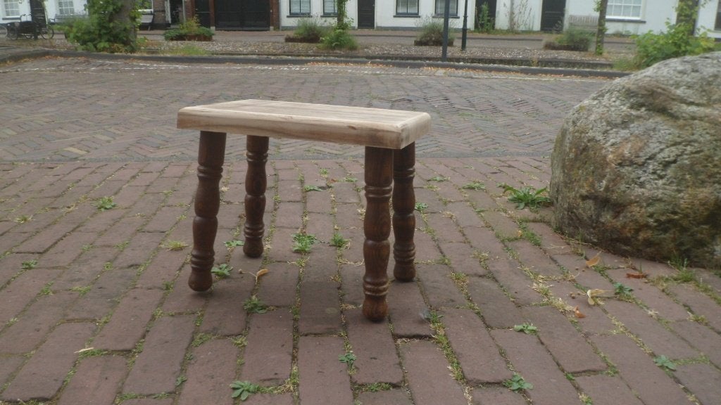 Houten TAFELTJE KRUKJE eiken bijzettafel plantentafel 30 cm., Minder dan 45 cm, Minder dan 55 cm, Gebruikt, Vintage