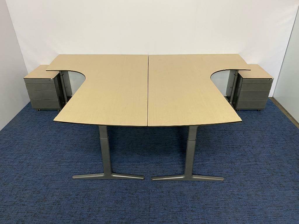 Bureau Ahrend Mehes duo-set, ahorn blad, 200 x 280 cm., Ophalen, Gebruikt, In hoogte verstelbaar, 280 cm