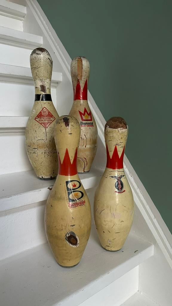 Retro Bowling kegels, Huis en Inrichting, Gebruikt, Hout, Vintage, Decoratieobject