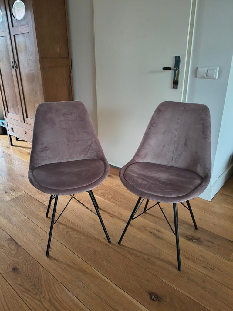 2 oudrose fluwelen Loods 5 stoelen, Huis en Inrichting, Stoelen, Ophalen, Twee, Overige kleuren, Zo goed als nieuw