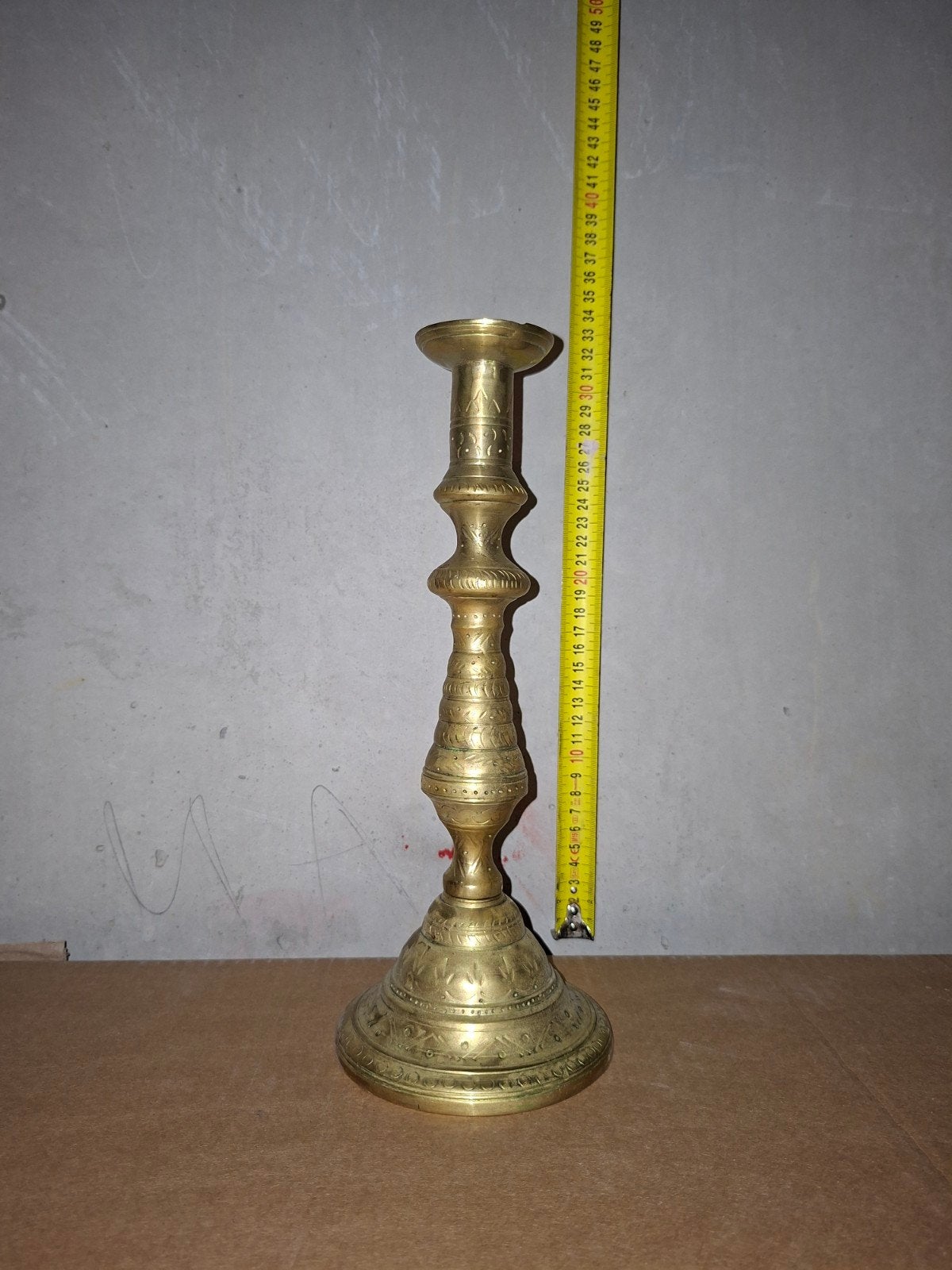Antieke koperen kandelaar, 49 cm hoog, Antiek en Kunst, Antiek | Kandelaars, Ophalen of Verzenden
