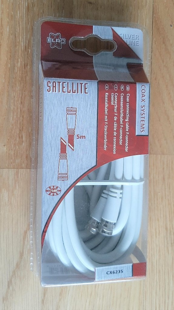 ELRO Coax kabel - 5 meter - F-Connector - Silver Line nieuw, Computers en Software, Ophalen of Verzenden, Nieuw
