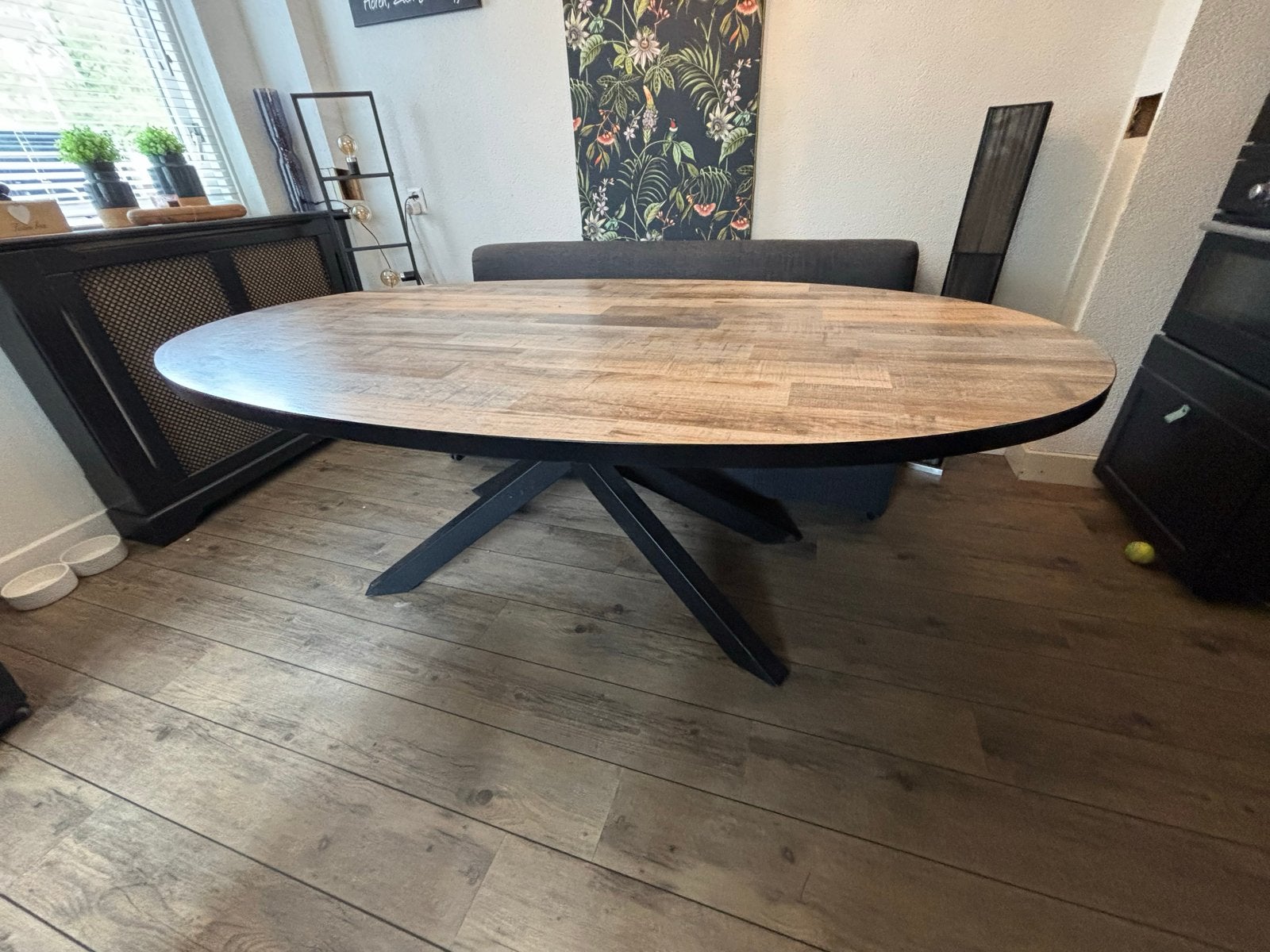 Mooie ovale eettafel van 220 cm lang, Ophalen, Gebruikt, 100 tot 150 cm, 200 cm of meer