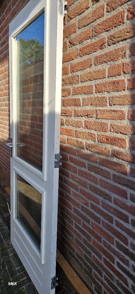 Massieve buitendeur met dubbel glas, Ophalen, Gebruikt, 80 tot 100 cm, Buitendeur