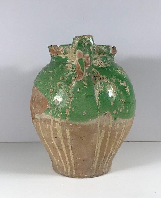 Antieke Franse gargoulette groen / geel uit de Provence, Ophalen of Verzenden