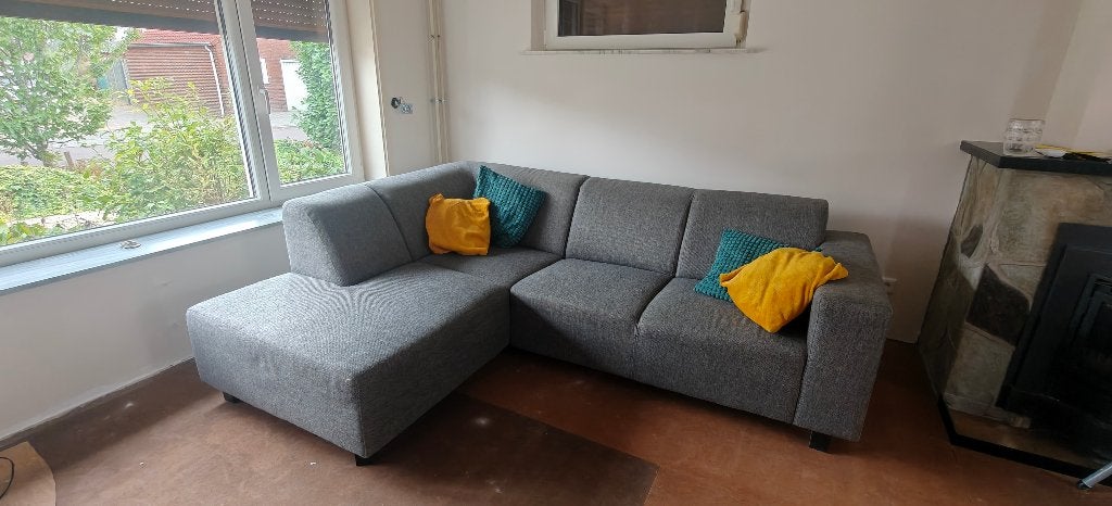 Hoekbank grijs 230*180cm. Tegen elk aannemelijk bod, Ophalen, Gebruikt, Stof