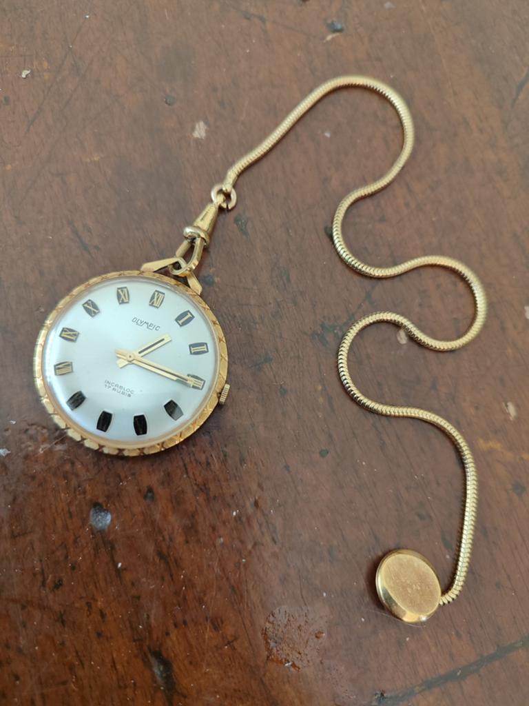 Olympic vesthorloge, Sieraden, Tassen en Uiterlijk, Horloges | Antiek, Overige merken, Staal, Met ketting, 1960 of later
