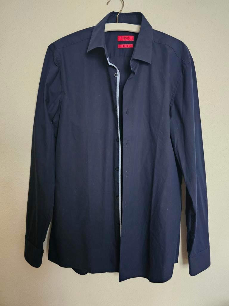 Hugo boss overhemd donkerblauw Maat 40, Blauw, Zo goed als nieuw, Hugo Boss, Halswijdte 39/40 (M)