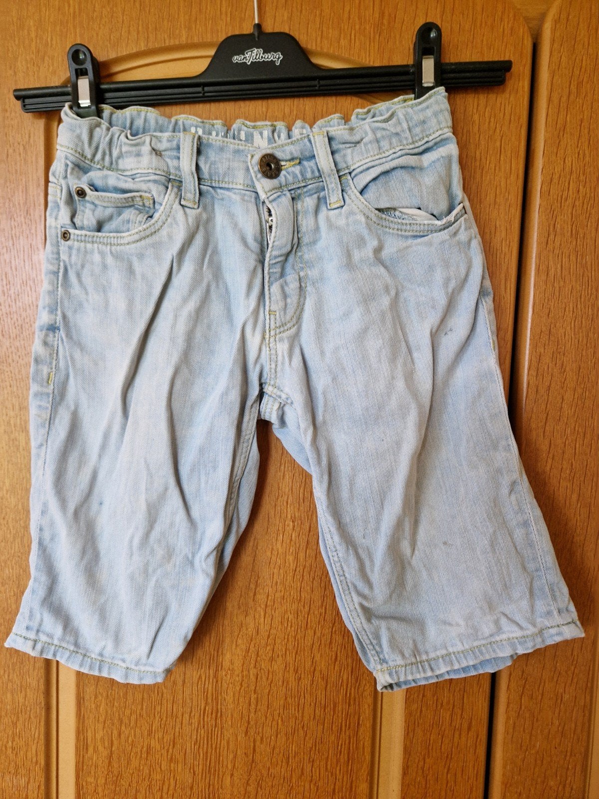 C&A Lichtblauwe Denim Knie Broek Maat 140, Kinderen en Baby's, Broek, Gebruikt, C&A, Jongen of Meisje