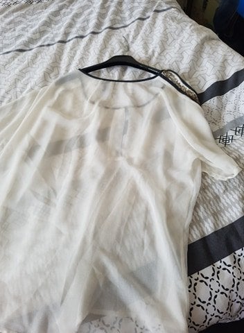 Koraalrode en witte blouse met 3/4 mouwen XL, Ophalen of Verzenden, Zo goed als nieuw, Maat 46/48 (XL) of groter, Wit