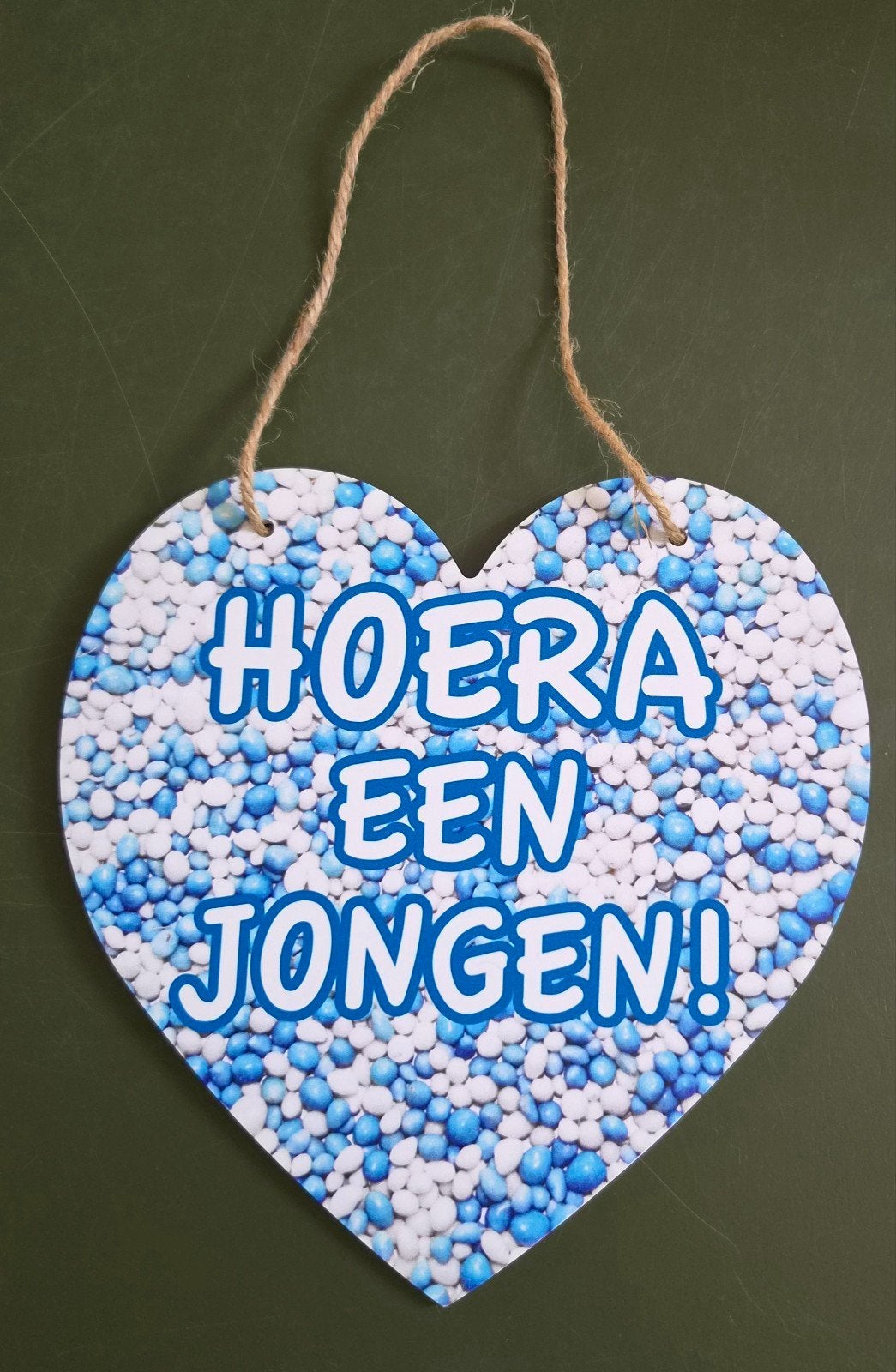 Geboortebord Hart "Hoera een Jongen!" Kraamcadeau, Ophalen of Verzenden, Zo goed als nieuw, Geboortebord