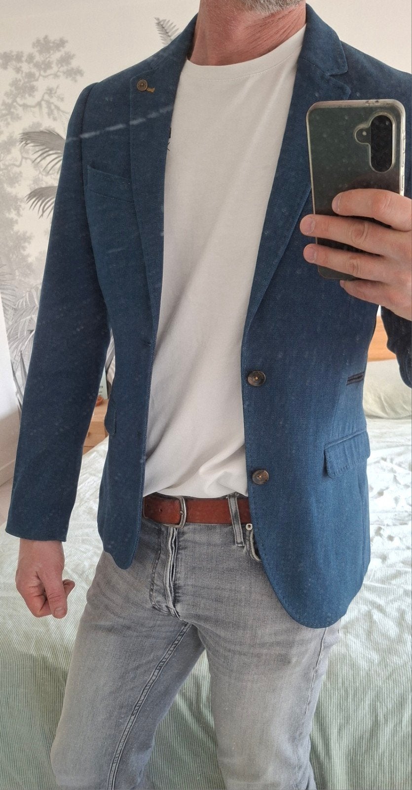 Te koop luxe casual blauwe colbert incl. Pochet., Kleding | Heren, Ophalen of Verzenden, Zo goed als nieuw, Maat 48/50 (M), Blauw