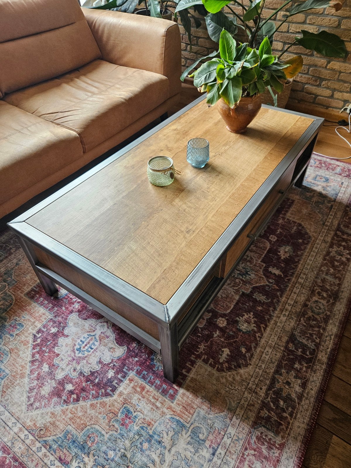 Industriële salontafel met lade (eventueel met bank), Huis en Inrichting, Ophalen, 100 tot 150 cm, 50 tot 100 cm, Zo goed als nieuw