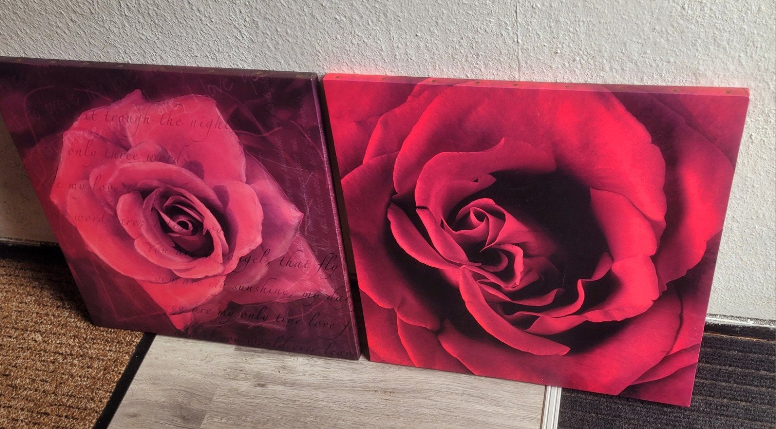 Set van 2 rozen canvas schilderijen, Minder dan 50 cm, Ophalen of Verzenden, Zo goed als nieuw, Schilderij