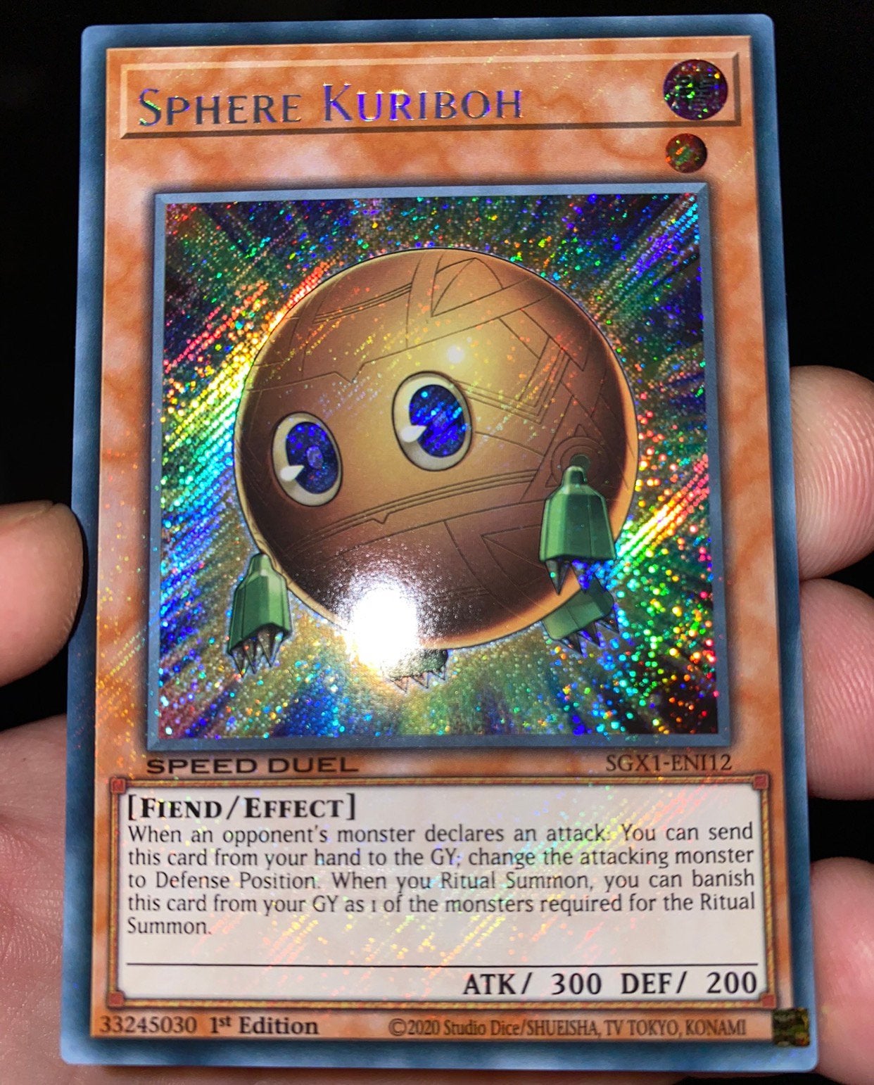 Yu-Gi-Oh! Sphere kuriboh SGX1 1st Edition !, Ophalen of Verzenden, Zo goed als nieuw, Losse kaart, Foil