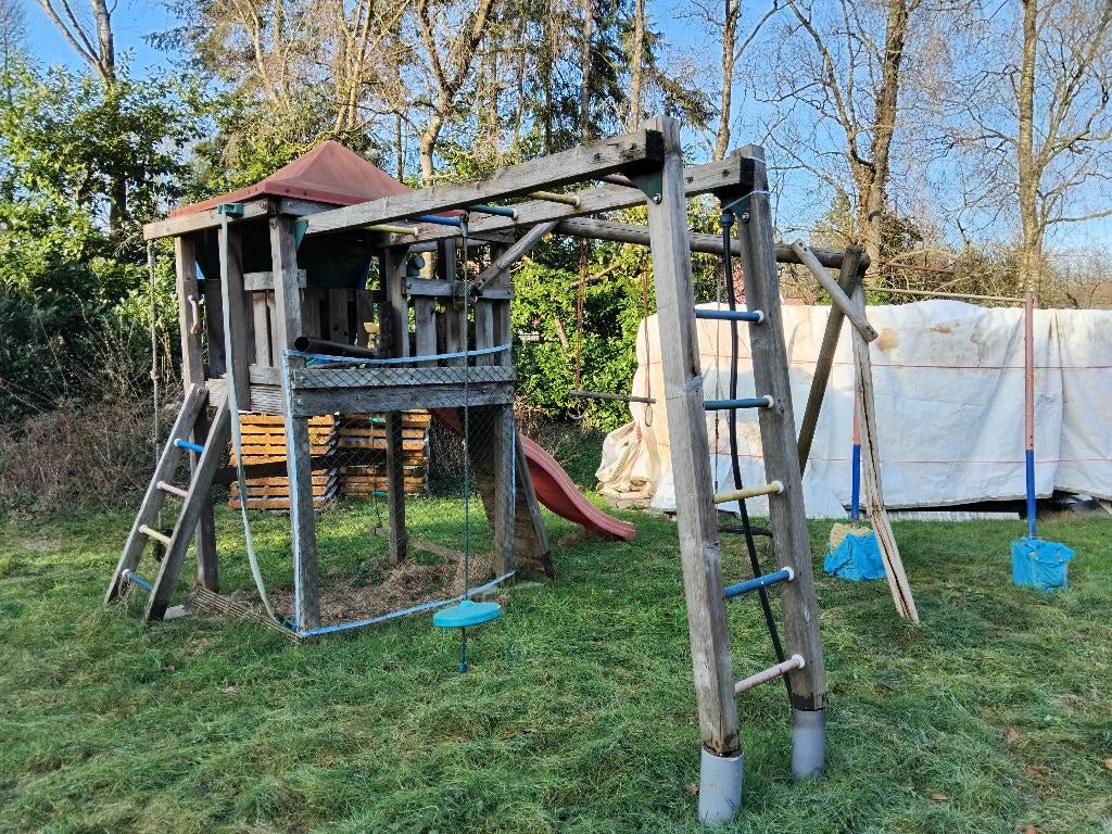 Speeltuin, Kinderen en Baby's, Speelgoed | Buiten | Speeltoestellen, Gebruikt, Glijbaan, Klimnet, Klimtouw, Klimwand, Loopbrug