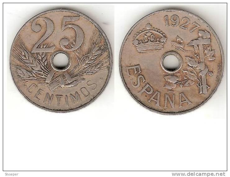 spain spanje 25 centimos 1927 km 742 vf+, Ophalen of Verzenden, Overige landen, Losse munt