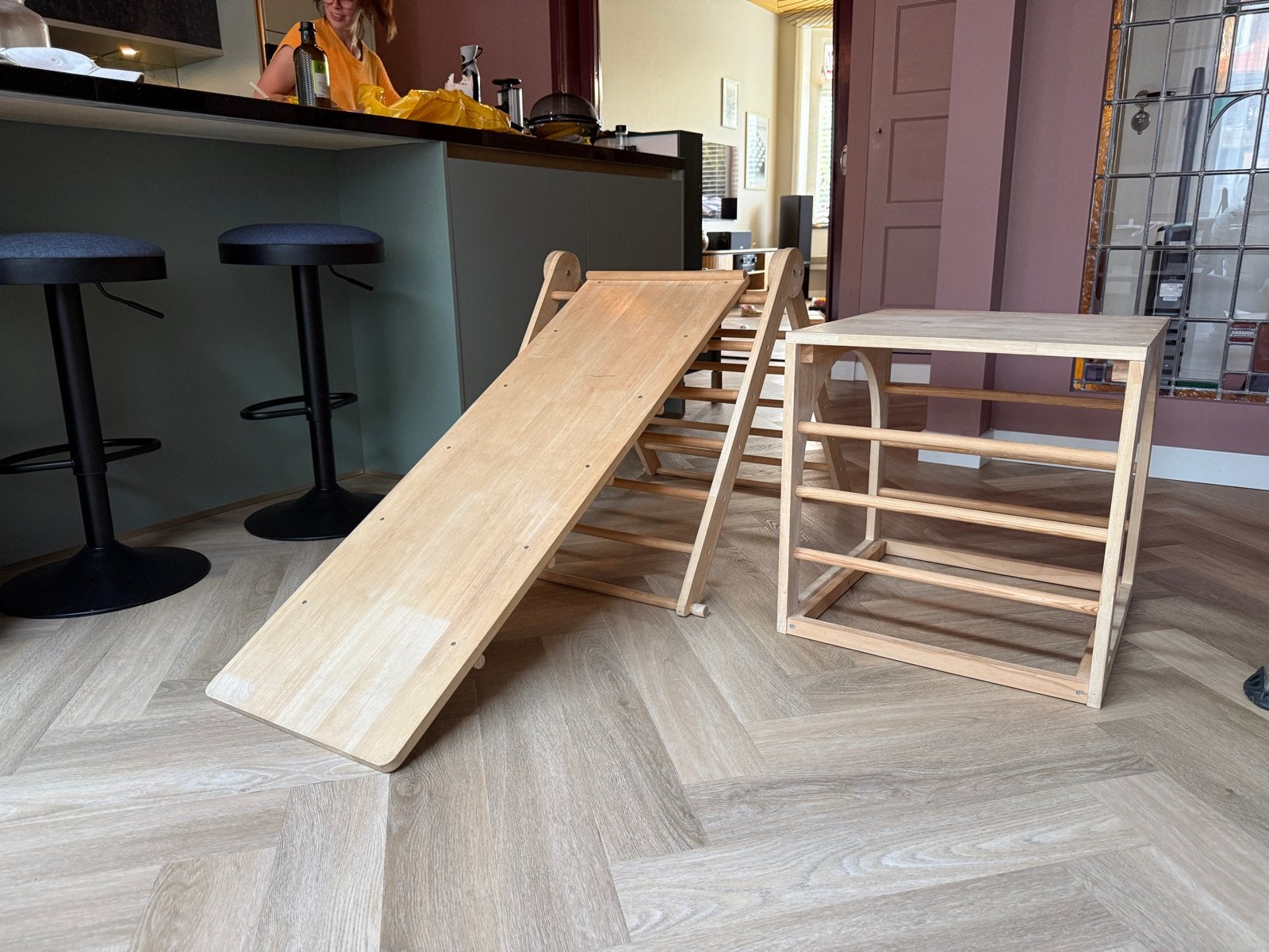 Houten Montesorri Klimtoestel met Glijbaan en Klimbox, Kinderen en Baby's, Ophalen, Gebruikt, Glijbaan