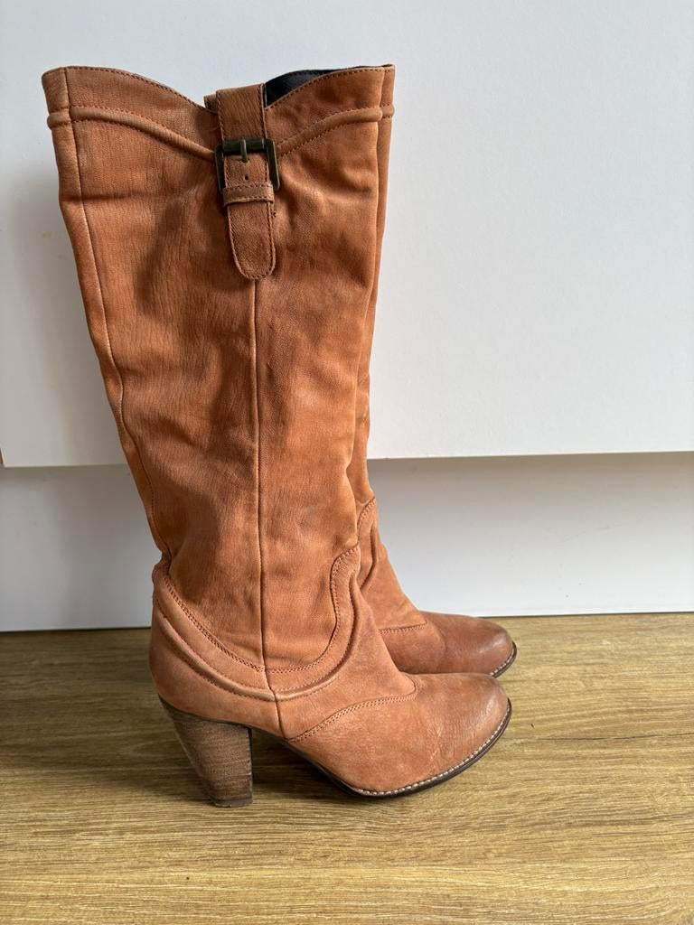 Leren SPM laarzen met riempjes maat 39, Kleding | Dames, Schoenen, Ophalen of Verzenden, Zo goed als nieuw, Zwart, Hoge laarzen