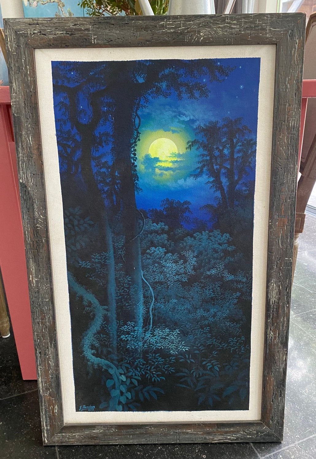 Jungle at night in full moon, Ophalen of Verzenden, Textiel, Ophangklaar, Landschap