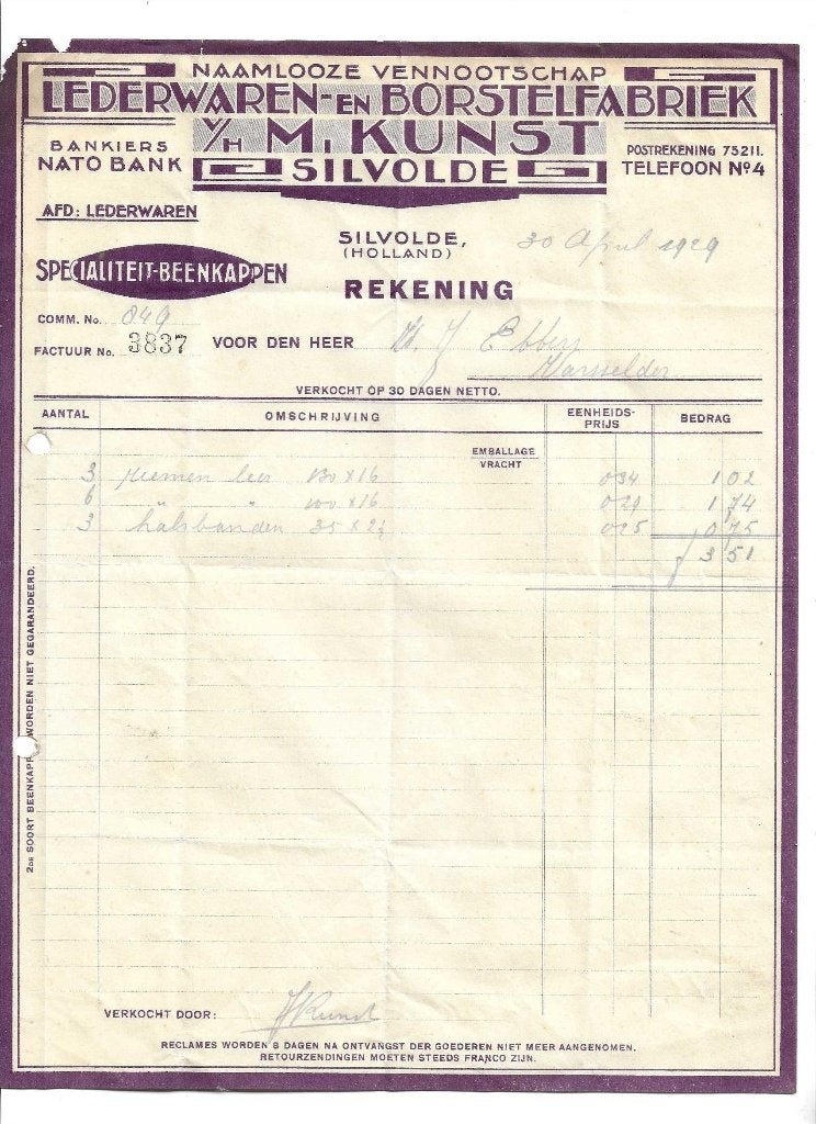 achterhoek  art-deco factuur 1929  silvolde  fabriek kunst, Antiek en Kunst, Verzenden