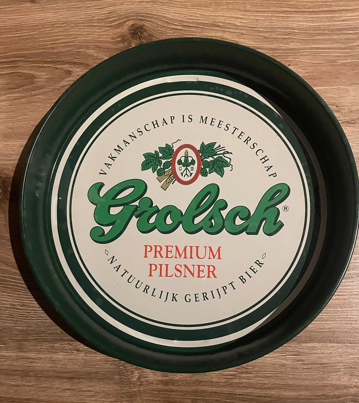 Vintage Grolsch Dienblad - Premium Pilsner, Groen, Vintage, Ophalen of Verzenden, Zo goed als nieuw