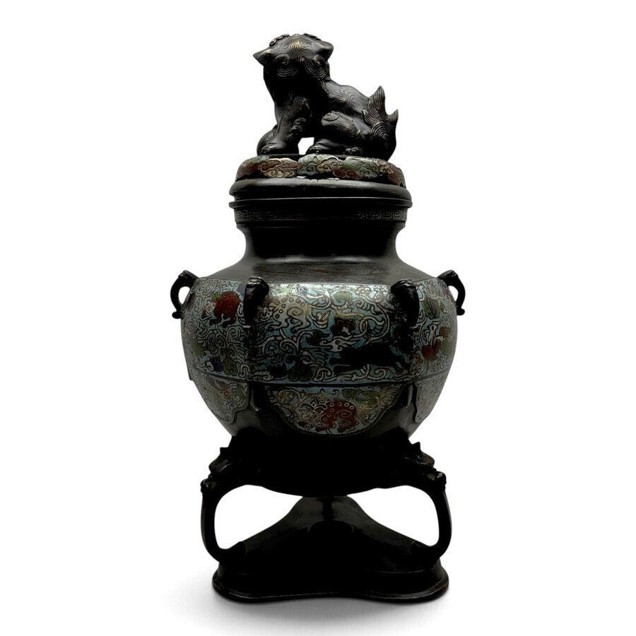 Japanse bronzen wierookbrander met cloisonné, China, Ophalen of Verzenden, Overige typen, Brons