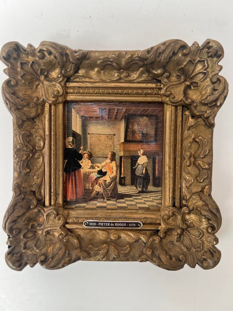Pieter de Hooch reproductie in baroklijstje, Ophalen of Verzenden