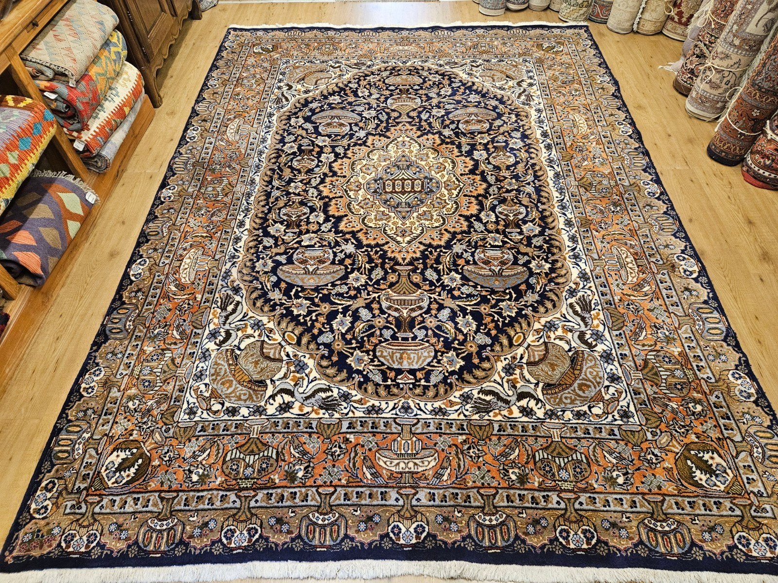 Vintage handgeknoopt perzisch tapijt kashmar 340x246, Tweedehands, Perzisch, 200 cm of meer, Ophalen of Verzenden