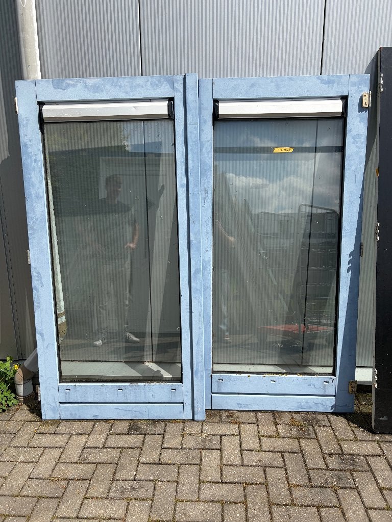 Dubbele hardhouten buitendeur blauw volledig glas+ventilatie, Doe-het-zelf en Verbouw, Ophalen, Gebruikt, 120 cm of meer, Buitendeur