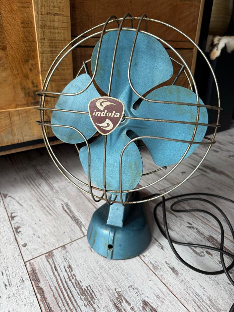 Vintage Indola Holland Tafelventilator - Blauw, Witgoed en Apparatuur, Ophalen of Verzenden, Gebruikt, Tafelventilator