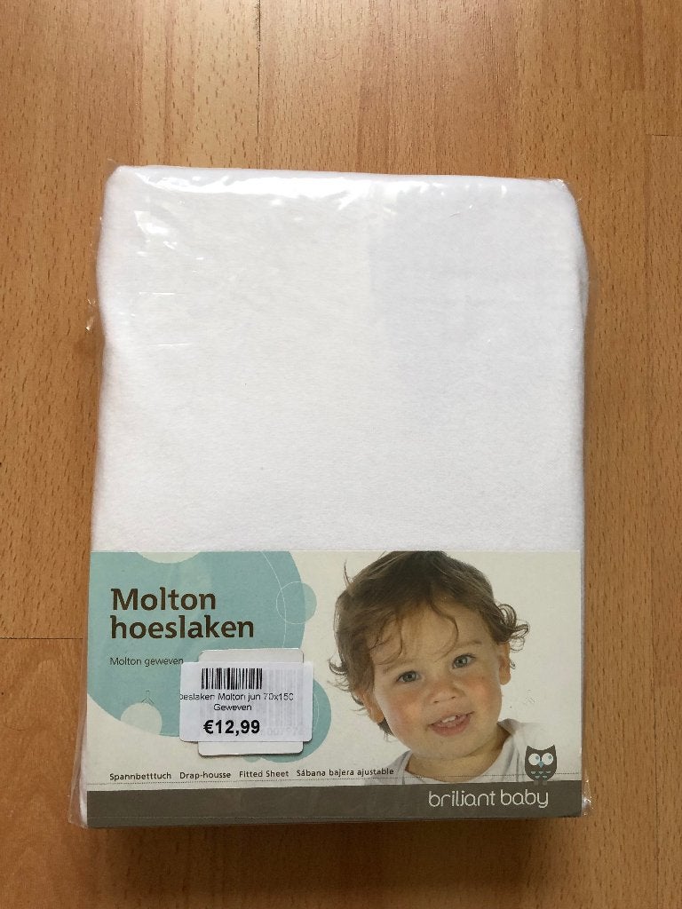Molton hoeslaken 70x150, Ophalen, Jongetje of Meisje, Nieuw, Wit