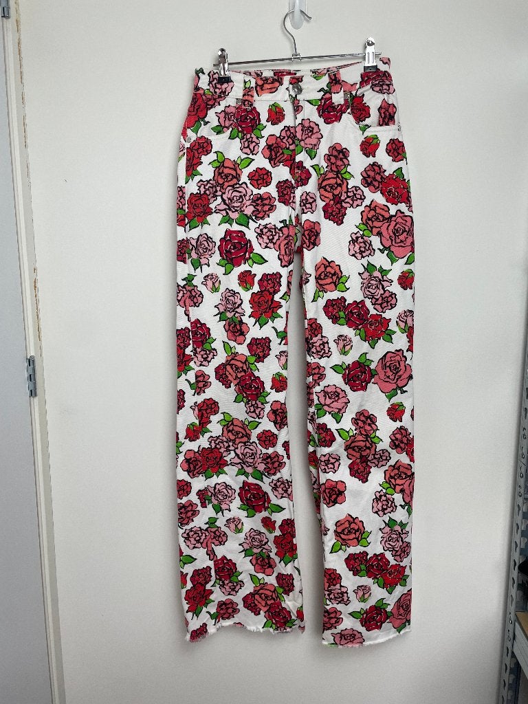 Stieglitz Minerva jeans maat XS floral flared bloemen wijd, Customerservice@stieglitz.nl, Stieglitz B.V., Wit, Stieglitz