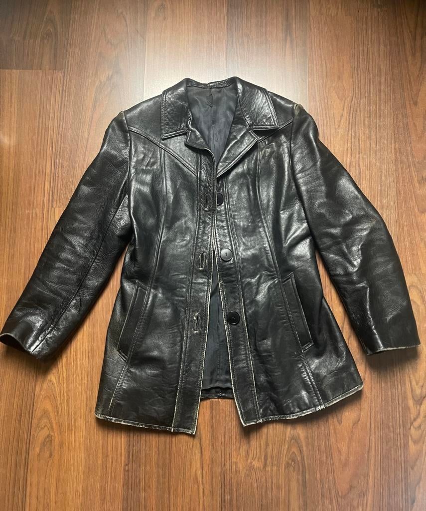 Vintage leren jas zwart, M, Ophalen of Verzenden, Gedragen, Maat 38/40 (M), Zwart